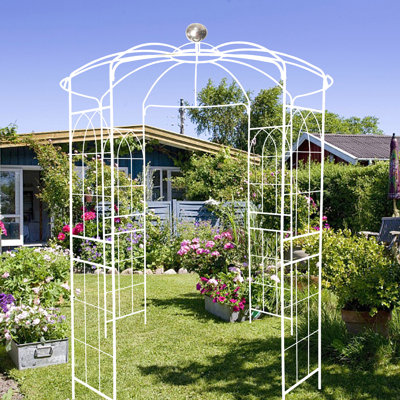 Pavillon de jardin en métal en métal, arche de fer, 81,3 po x 114,2 po, blanc crème, agréable assemblage à l'épreuve du vent du Pentagone, sphère sans effort