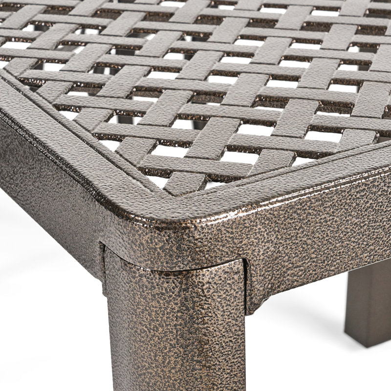 Table de salle à manger d'extérieur moderne en aluminium, carré de 60,1 po, noir lustré avec motif tissé, rouille, 8 sièges pour terrasse, finition, rouille, siège