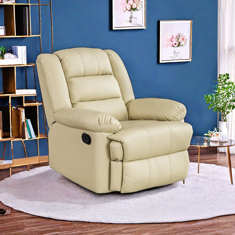Tazeem Swivel Recliner, Buff Faux Leather