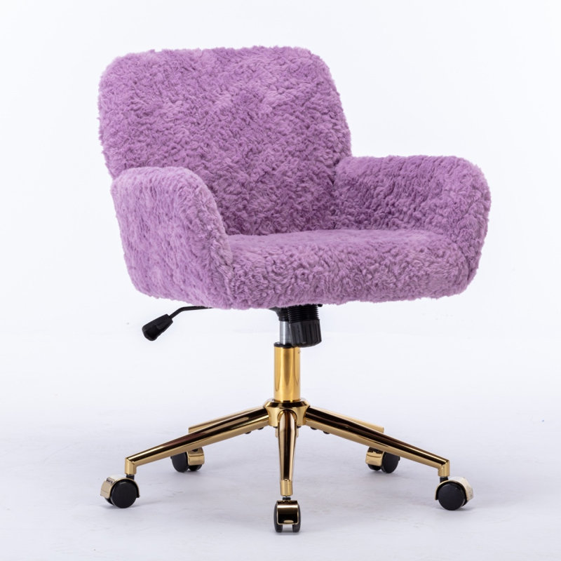 Chaise de bureau, chaise de bureau en poils de lapin artificiel avec base en métal, chaise de bureau pivotante réglable, chaise de coiffeuse