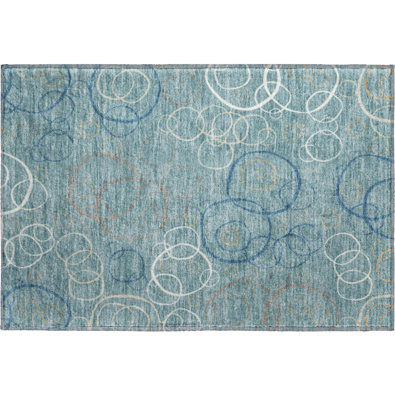 Premium Machine Washable Mayfield AMF2408 Bubbles Rug, Teal, 2'6" x 3'10"