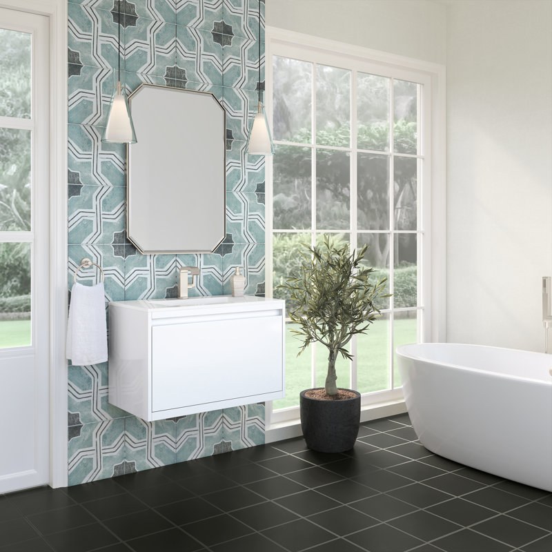 Mantova 31.5'' W Single Vanity, Glossy White, 31.5'' W, Charcoal Black