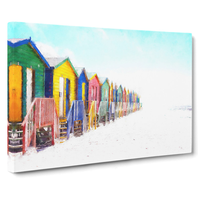 Beach Huts In Cape Town Painting - Wrapped Canvas, 40cm H x 60cm W x 3cm D