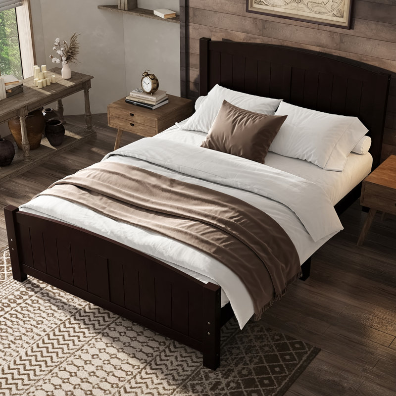 Grand lit plateforme avec lattes de soutien et structure solide, Espresso, Grand lit