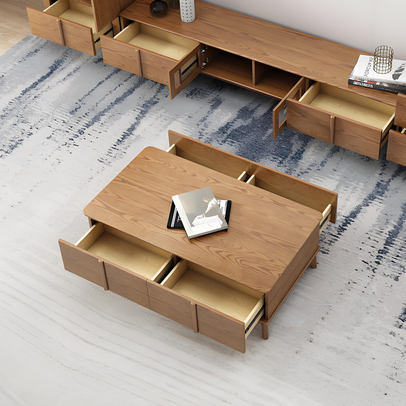 Solid Wood Coffee Table with Storage Drawers