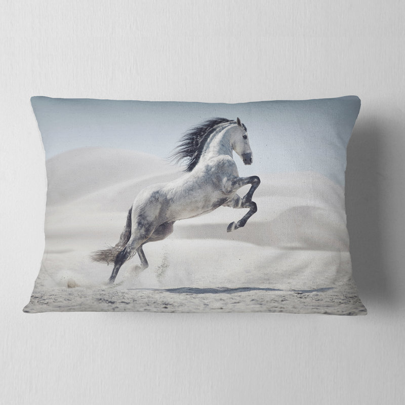 Cheval blanc au galop - coussin décoratif imprimé animal