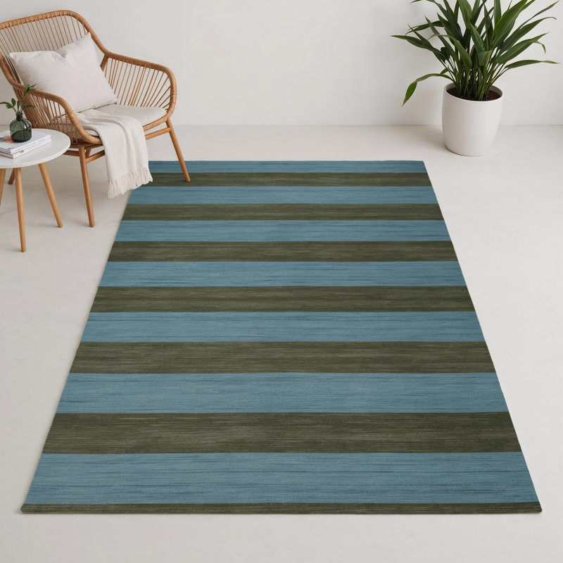 Tapis intérieur / extérieur bleu HorizontalStripes, Rectangle 5 pi x 7 pi