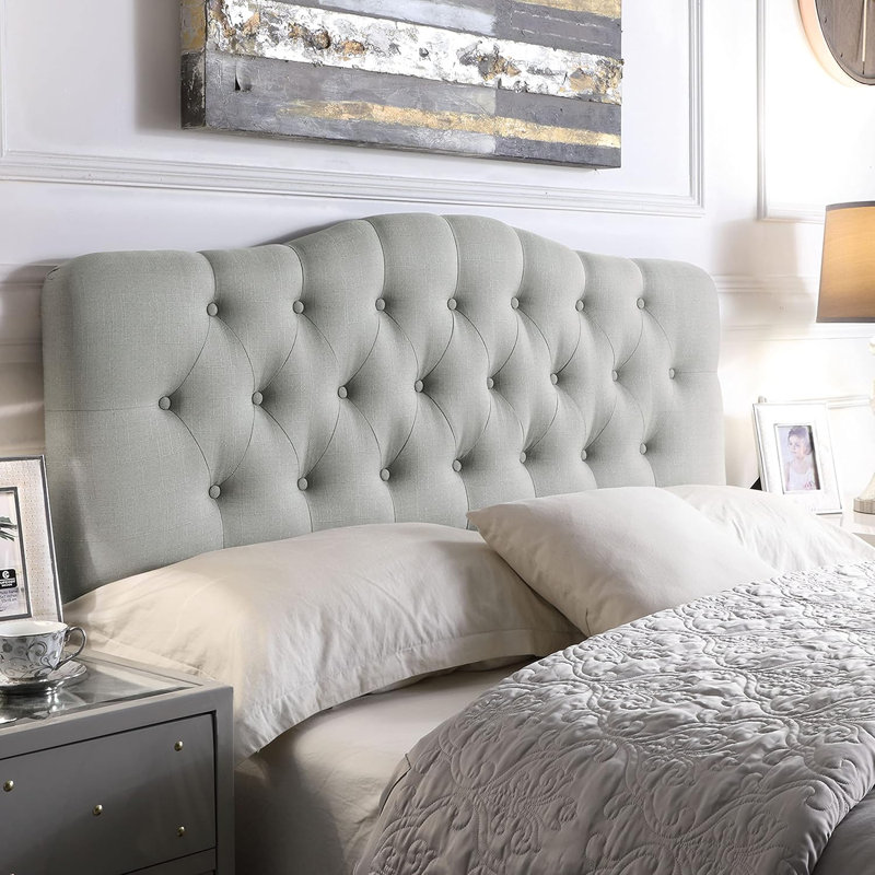 Linen Upholstered Headboard-Modern-Adjustable Height-Button Tufting, Queen, Grey