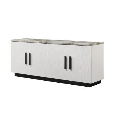 Matilda 63" White Cabinet Console Table with White Faux Marble Top
