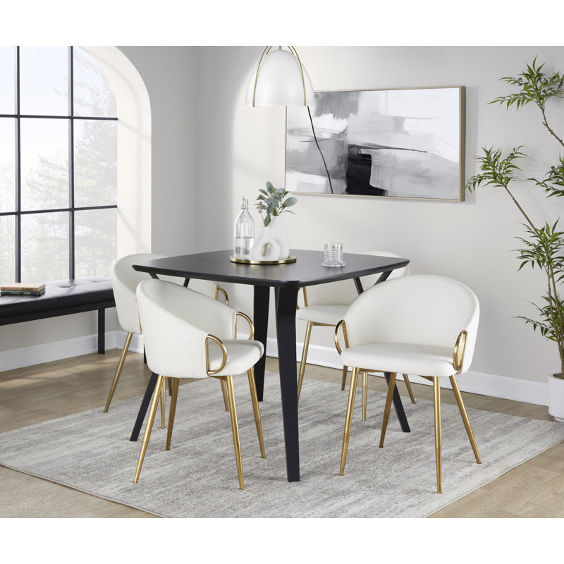 Josie 19.25'' H Faux Leather Upholstered Armchair, White, Gold