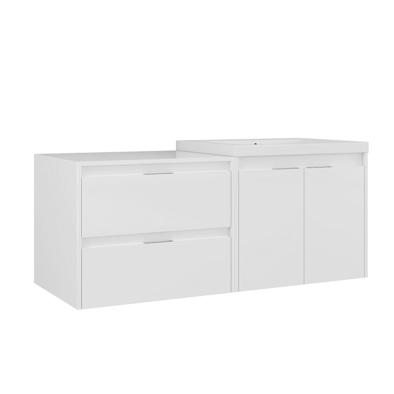 Ensemble de meuble-lavabo à double cuve modulaire 48 pouces blanc brillant avec lavabos intégrés