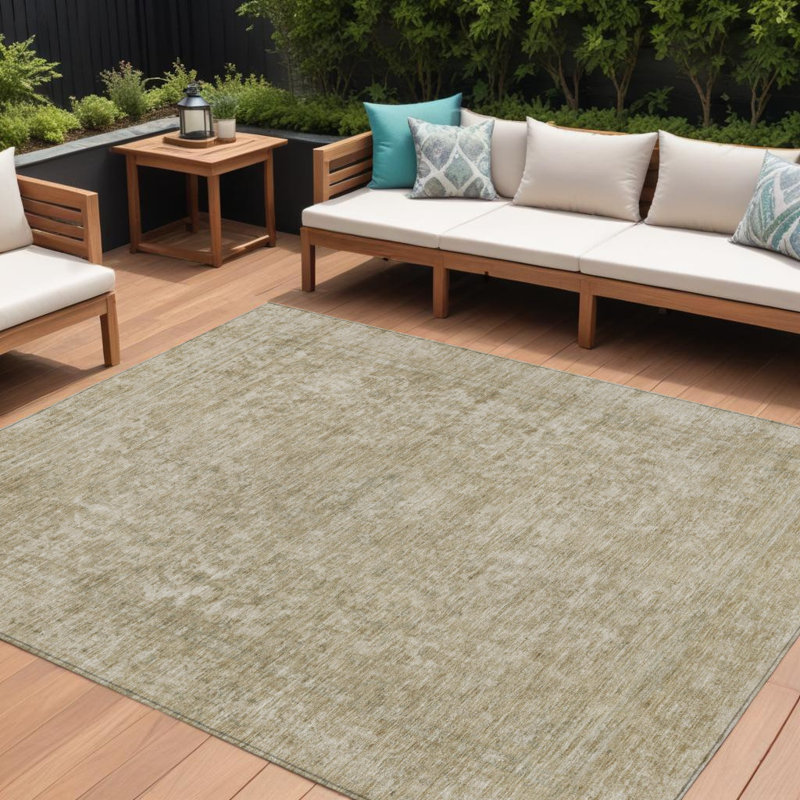 8' X 10' Tan And Beige Abstract Washable Indoor Outdoor Area Rug