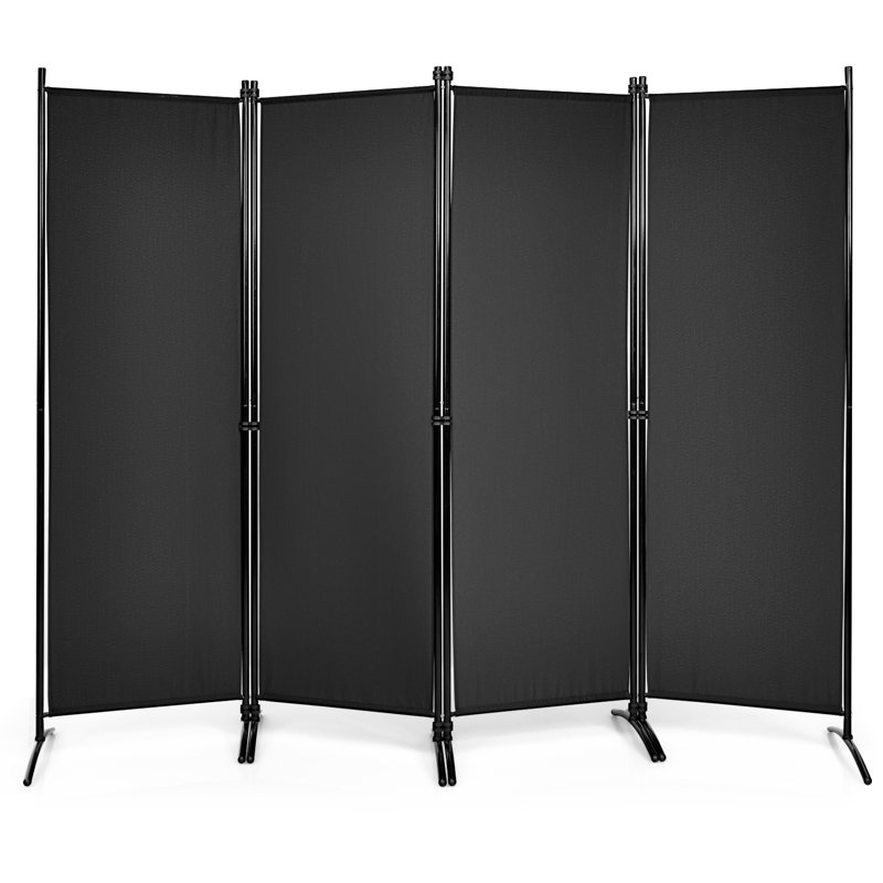 Hurhula 220cm W x 173cm H 4 - Panel Folding Room Divider, Black