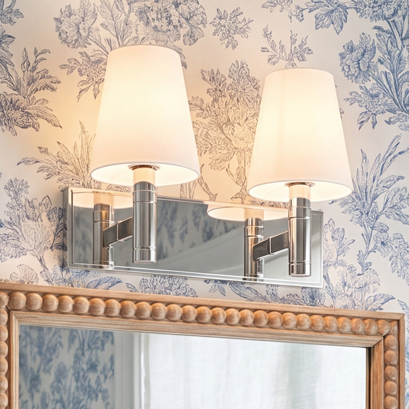 2 Light Frosted Dimmable Vanity Light, Polished Nickel
