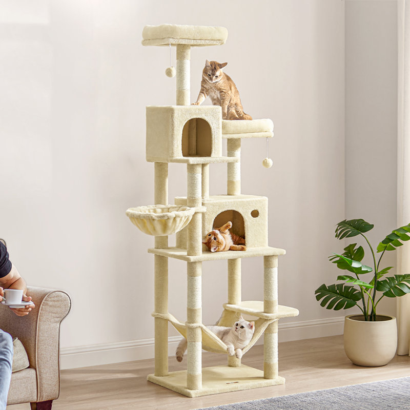 Timmins 78.3" Multi-Level Cat Tree with Cat Scratching Posts, Warm Cat Condo For Indoors, Beige
