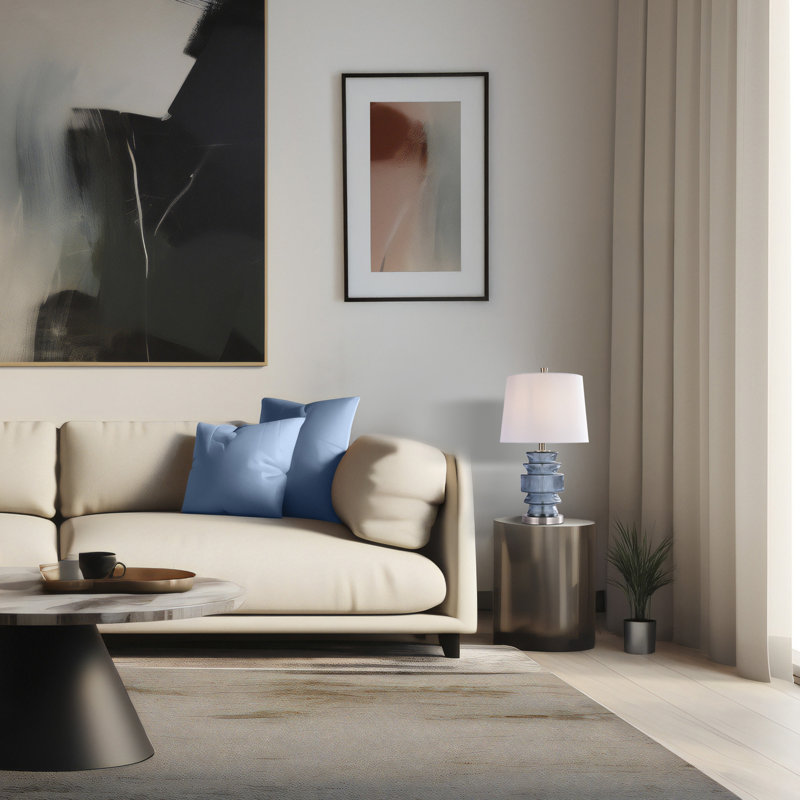  Lampe de table décorative en verre cannelé - Verre teinté contemporain de 23 po avec base en métal et abat-jour conique
