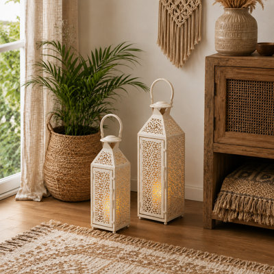 2 Piece Metal Tabletop Lantern Set