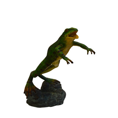 Fontaine en bronze à statue de grenouille sauteuse en bronze - Taille: L 19 po x l 12 po x H 22 po.