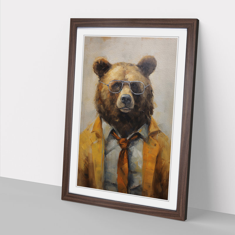 Bear with Glasses Painting - Framed Print, Walnut Framed, 34cm H x 25cm W x 2cm D