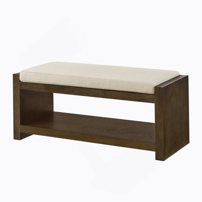40" Accent Bench With Lower Shelf Shoe Rack, Padded Seating Bench For Living Room, Modern Compact Bed End Bench With Storage For Bedroom Seating, Removable Cushion,  40"W-Ivory