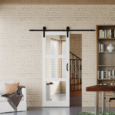Design de surface à miroir - Ensemble de 3 portes coulissantes pour grange avec quincaillerie en bois manufacturé