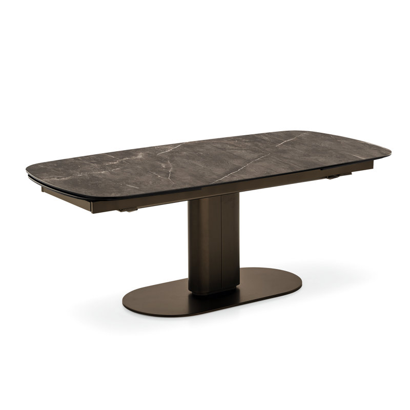 Cameo Elliptical Top Extendable Table, Matt Bronze, Bronze, 39.38" W x 116.63" L