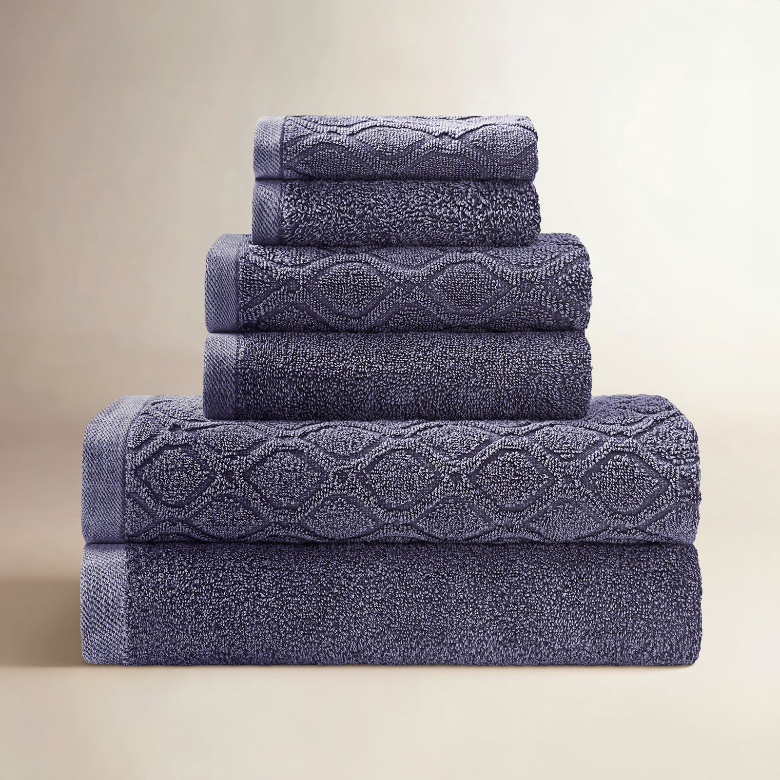Guiness 6-Piece Jacquard Cotton Bath Towel Set, Navy Blue