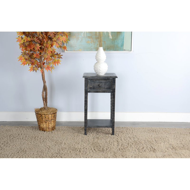 Komor Solid Wood End Table, Black Sand