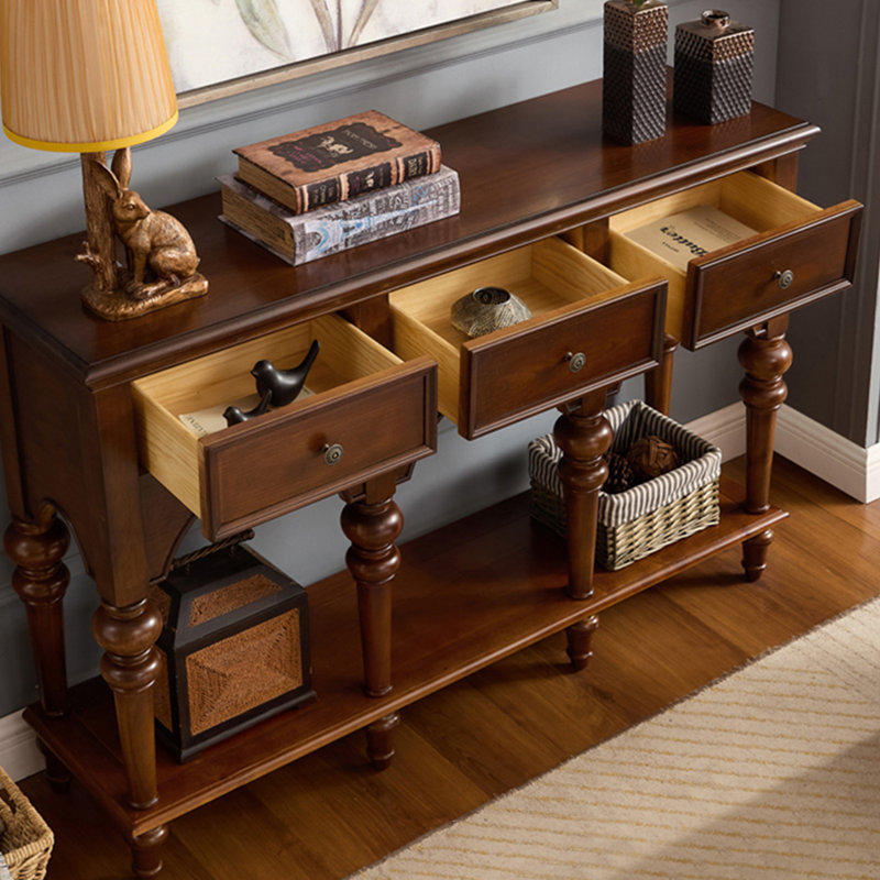 Console simple de luxe de style français, H 36,2 po x l 55,1 po x P 15 po, Brun