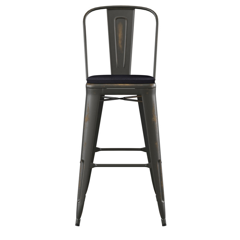 Tabouret à hauteur de comptoir toutes saisons avec siège en résine polyester Brinya, Brun / noir
