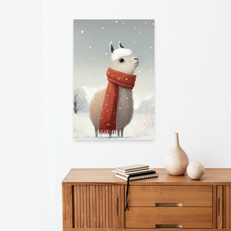Festive Llama Snowfall by Bilge Paksoylu - Wrapped Canvas Print, 60.96 cm H x 40.64 cm W