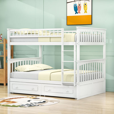 Lit superposé double au-dessus de double avec conception convertible, garde-corps et tiroirs de rangement
