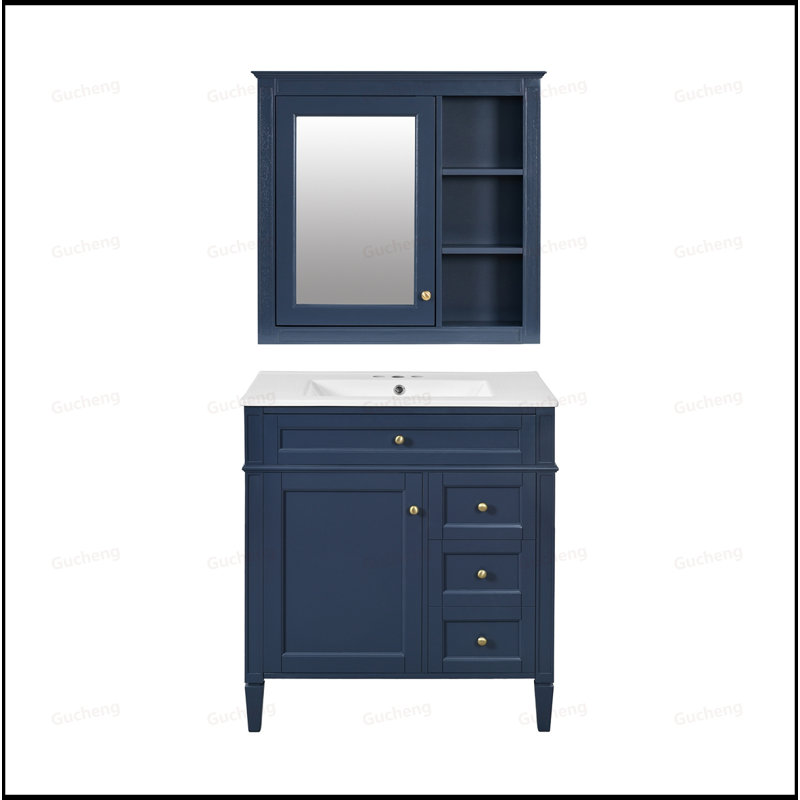 Ensemble de meuble-lavabo 30 po avec miroir, Bleu
