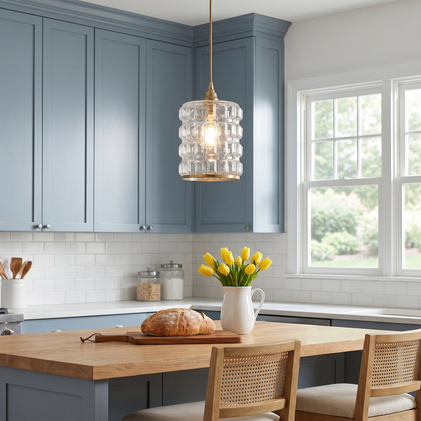 Madison Single Light Glass Dimmable Pendant, Brass