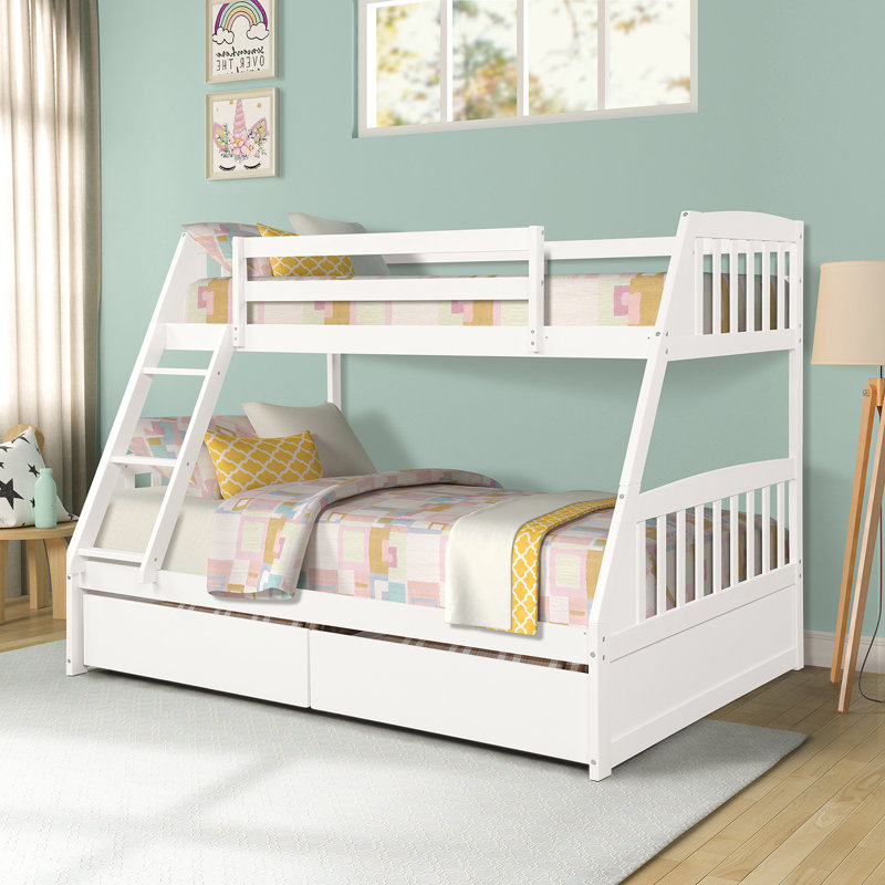 Lit simple en bois massif avec tiroirs Lowrie, Blanc