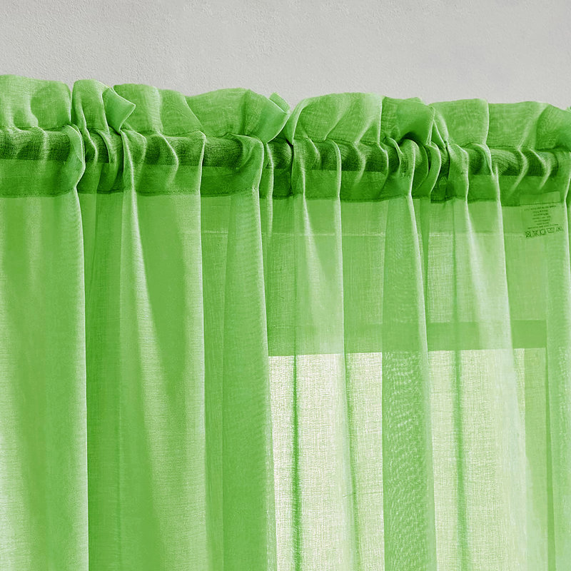Sheer Window Rod Pocket Curtain Set - 63" Inches Long (2 Panels), Light Green