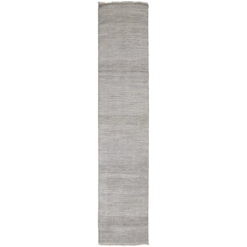 Tapis gris en acier noué à la main Reon, Tapis de couloir 2 pi 6 po x 10 pi