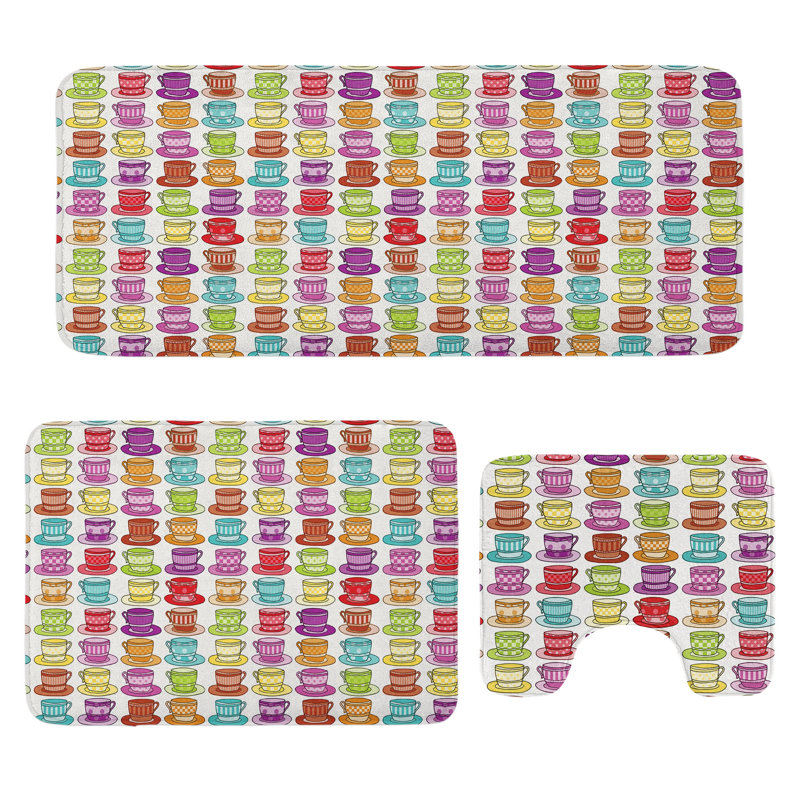  Multicolore ensemble de tapis de salle de bain 3 pièces Tea Party