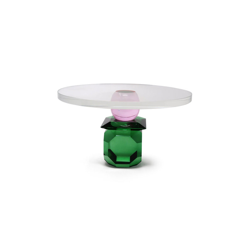 Glass Cake Plate with Green/Pink Base