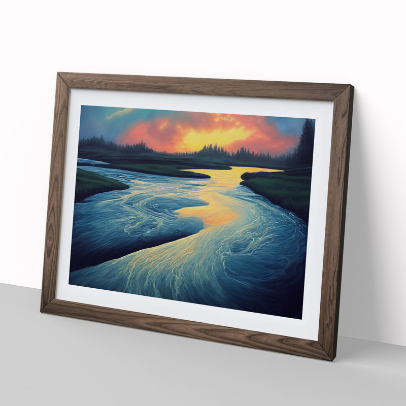 Forest River At Sunrise Framed Print, 34cm H x 46cm W x 2cm D, Walnut