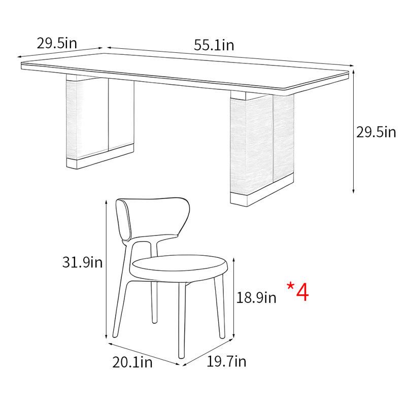 Ensemble de table de salle à manger rectangulaire simple de style rétro, H 29,5 po x L 55,1 po x l 29,5 po