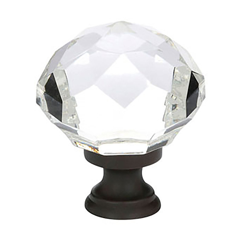 Crystal Round Knob, Flat Black, 1.25"