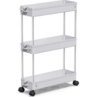 LLMRR 3 Tier Slim Rolling Cart, Bathroom Storage Cart with Lockable Wheels, Storage Organizer, Mobile Shelving Unit Cart for Bathroom, Laundry Room, Kitchen and Office, Grey
