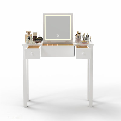 Compact Makeup Vanity Table with 2 Drawers, Flip-Top Mirror, and LED Lighting for Bedroom and Dressing Room