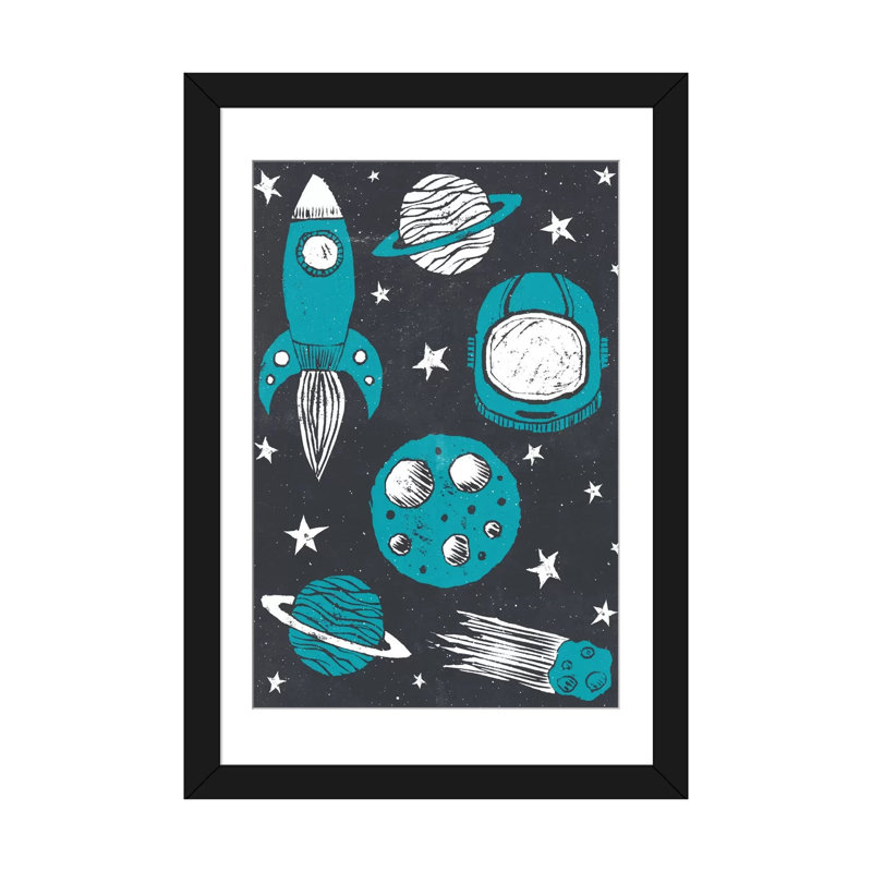 « space age », impression sur toile tendue, H 24 po x l 16 po x P 1 po, Papier d'art encadré noir, Blanc