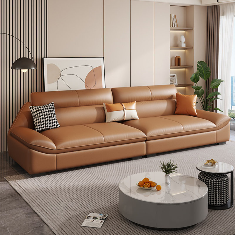 Canapé simple en similicuir, H 34,6 po x l 122,04 po x P 37,4 po, Brun