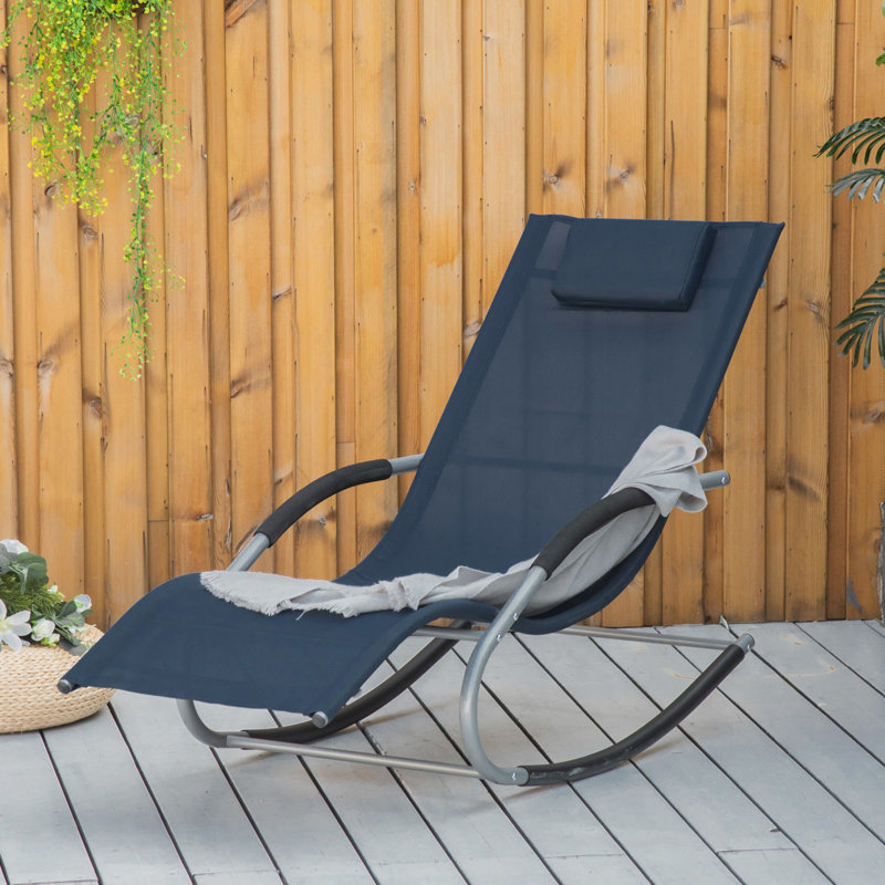 Navy Blue Steel Zero Gravity Rocking Chaise Lounge Chair with Cushions