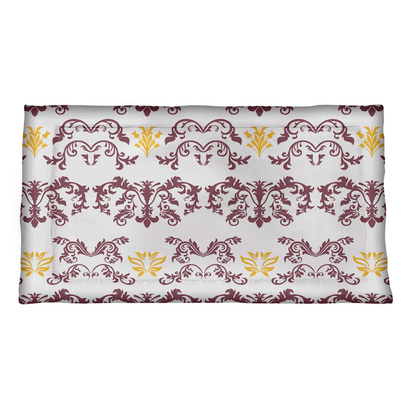Football Baroque Pattern Pillow Sham, King, Microfiber, White/Burgundy/Gold