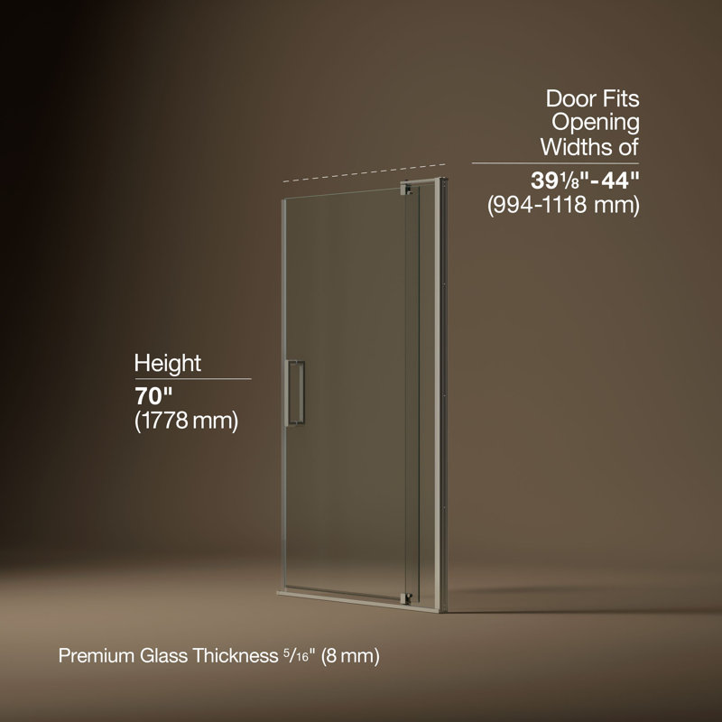 Revel 44'' x 70'' Pivot Shower Door with CleanCoat® Technology, Crystal Clear, Anodized Brushed Nickel