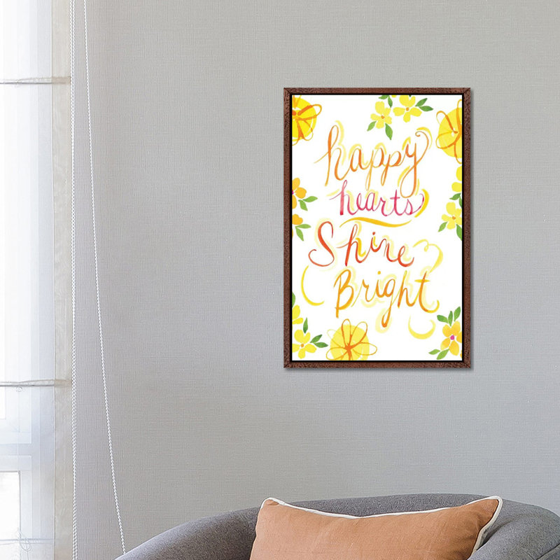 Happy Hearts Shine Bright - Print on Canvas, Classic Brown Wood Floater Framed, 66.04cm H x 45.72cm W x 3.81cm D